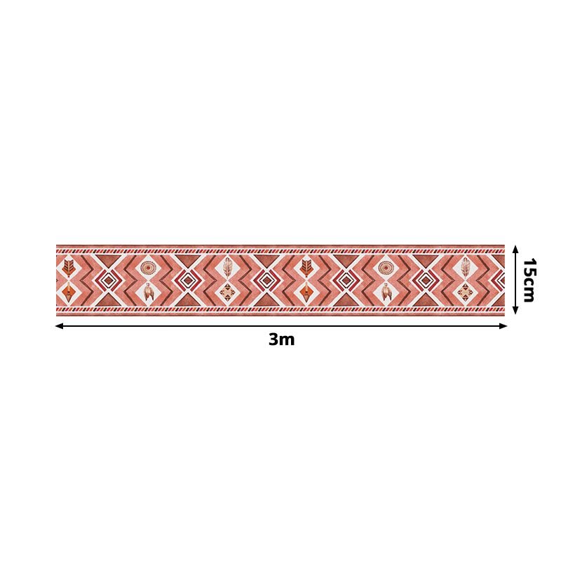 Symmetric Pattern Wallpaper Border in Brick Red Retro Self-Adhesive Wall Art for Kitchen