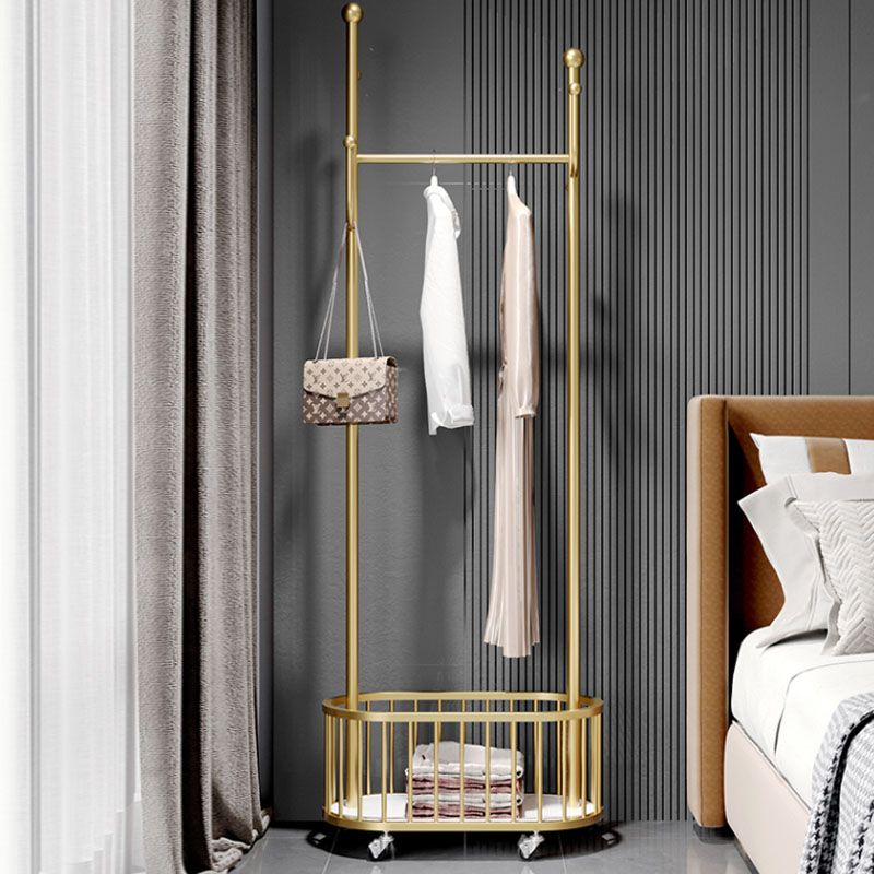 Gorgeous Metal Coat Rack Basket Storage Clothes Hanger with Coat Hooks