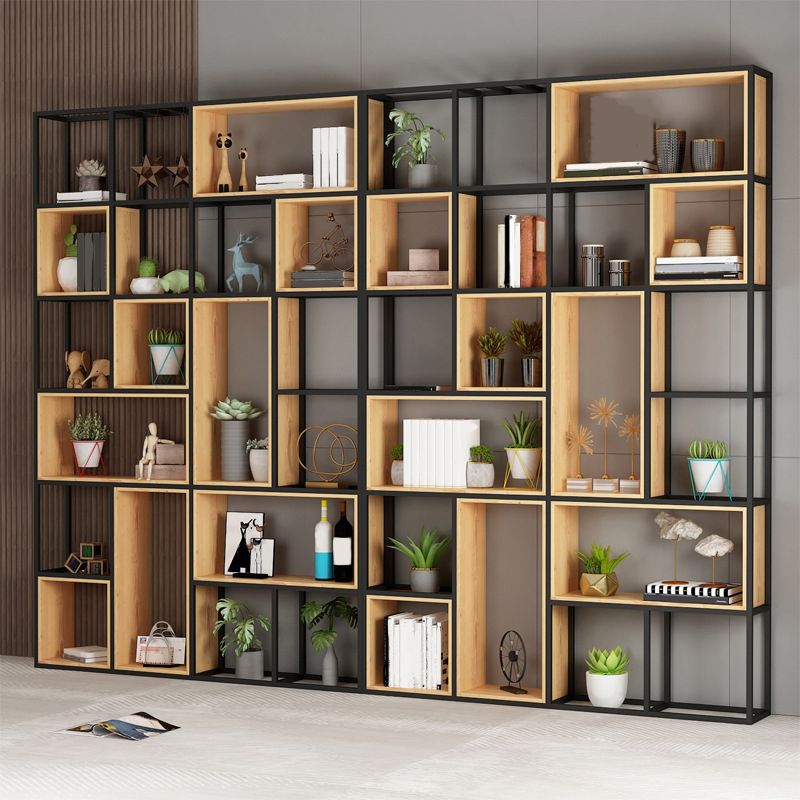 Contemporary Metal and Wooden Shelf Bookcase Open Bookcase for Office