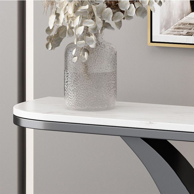 Glam Marble Console Table Half Moon Iron Console Sofa Table for Hall