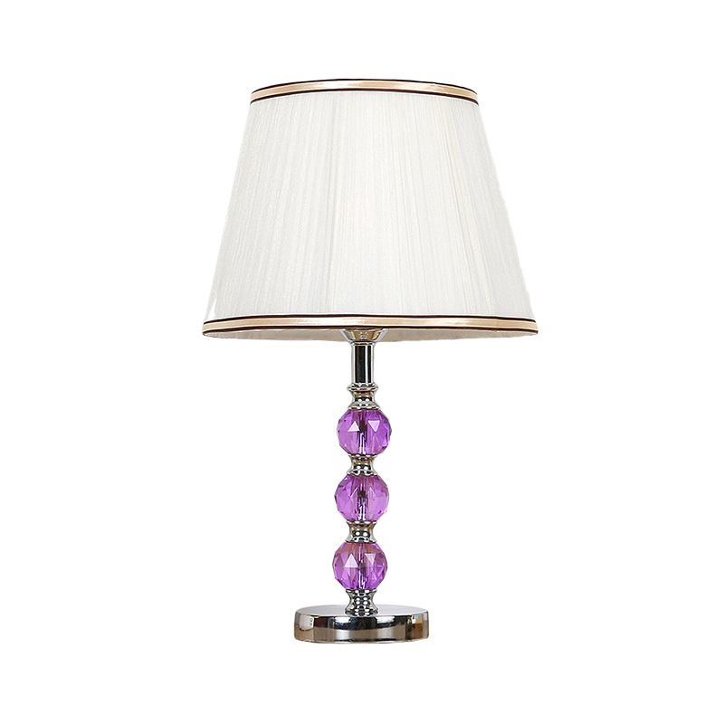 1 Head Flare Table Lamp Contemporary Fabric Desk Light in White with Purple Crystal Ball