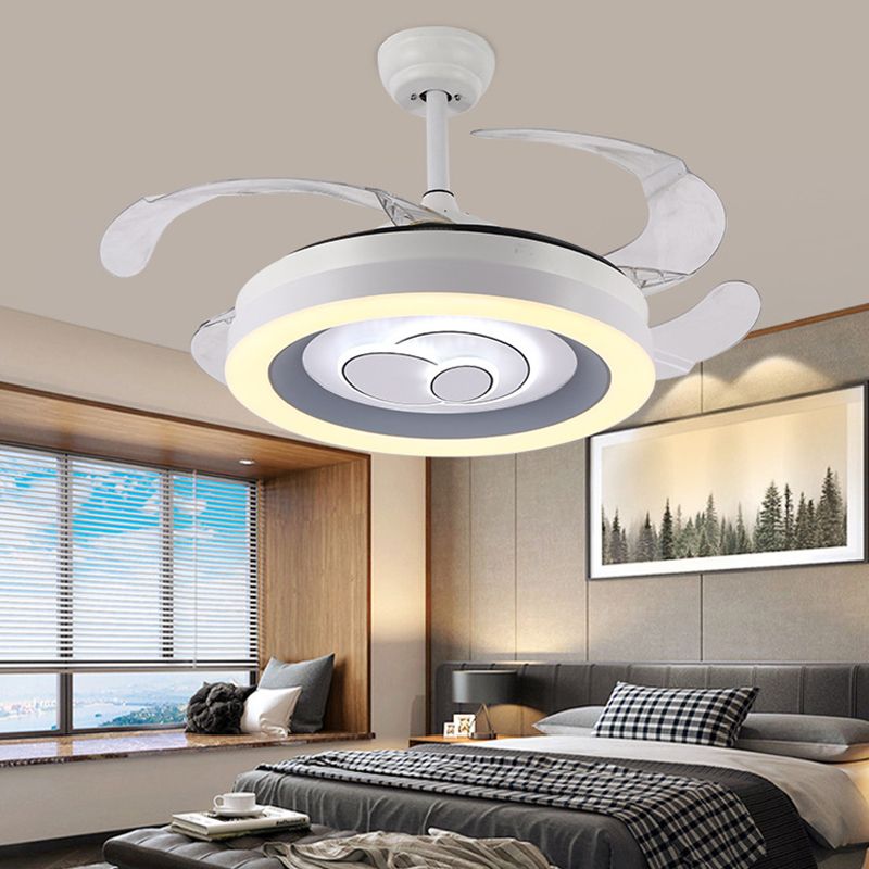 Contemporary LED Fan Ceiling Fixture in White Finish Metal Fixture