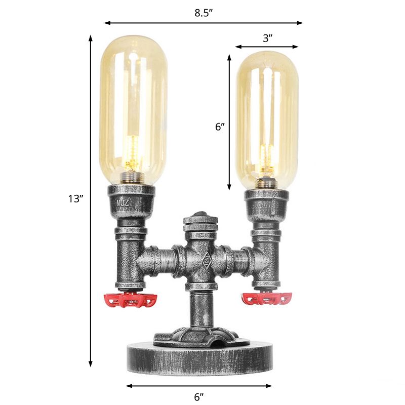 Clear/Amber Glass Antique Silver Table Light Capsule Shade 2-Light Industrial Desk Lamp for Living Room