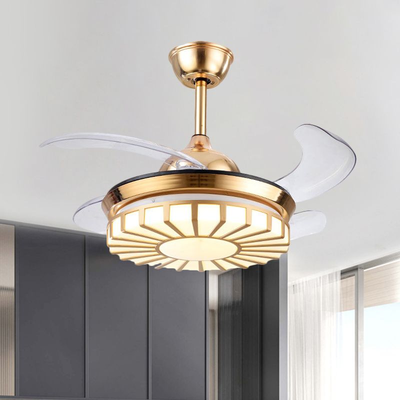 Minimalism Circular Semi Flush Mount Acrylic Living Room 4-Blade LED Pendant Fan Light in Silver/White/Gold, 42" W