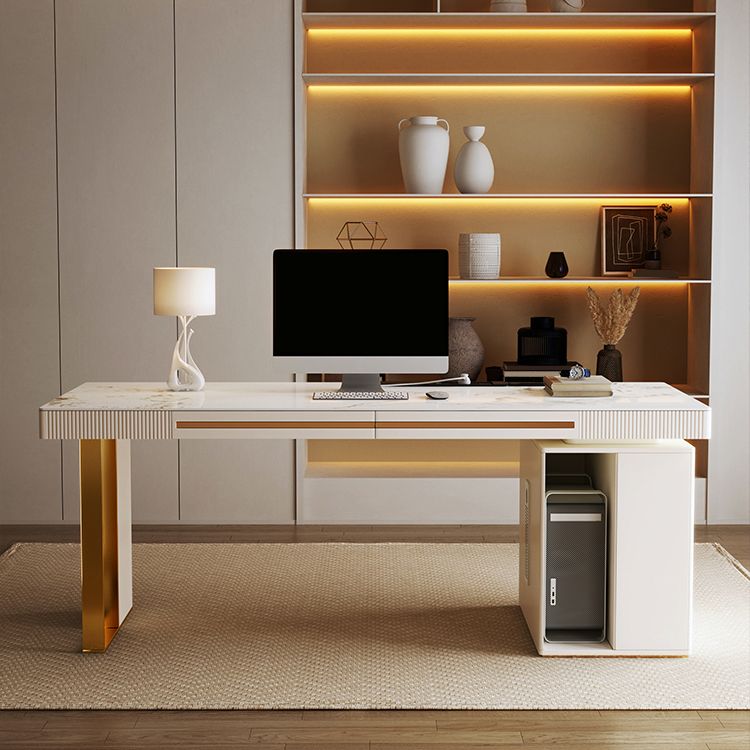 Contemporary Stone Writing Desk Bedroom White Office Desk with Legs