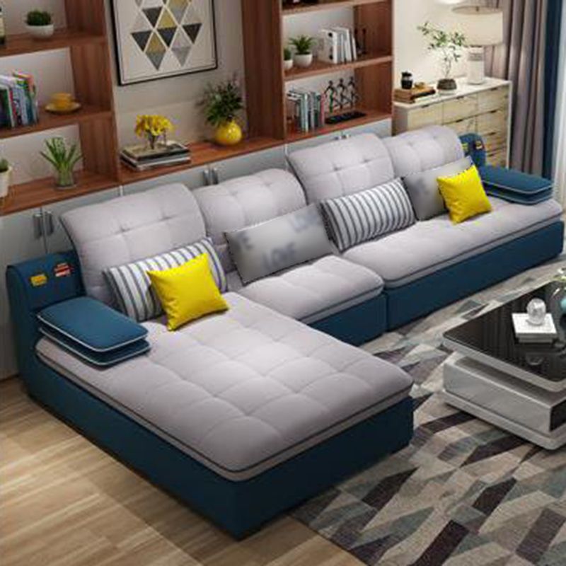 Pillow Top Arm Cushion Back Sectional L-Shape Sofa and Chaise for Four People