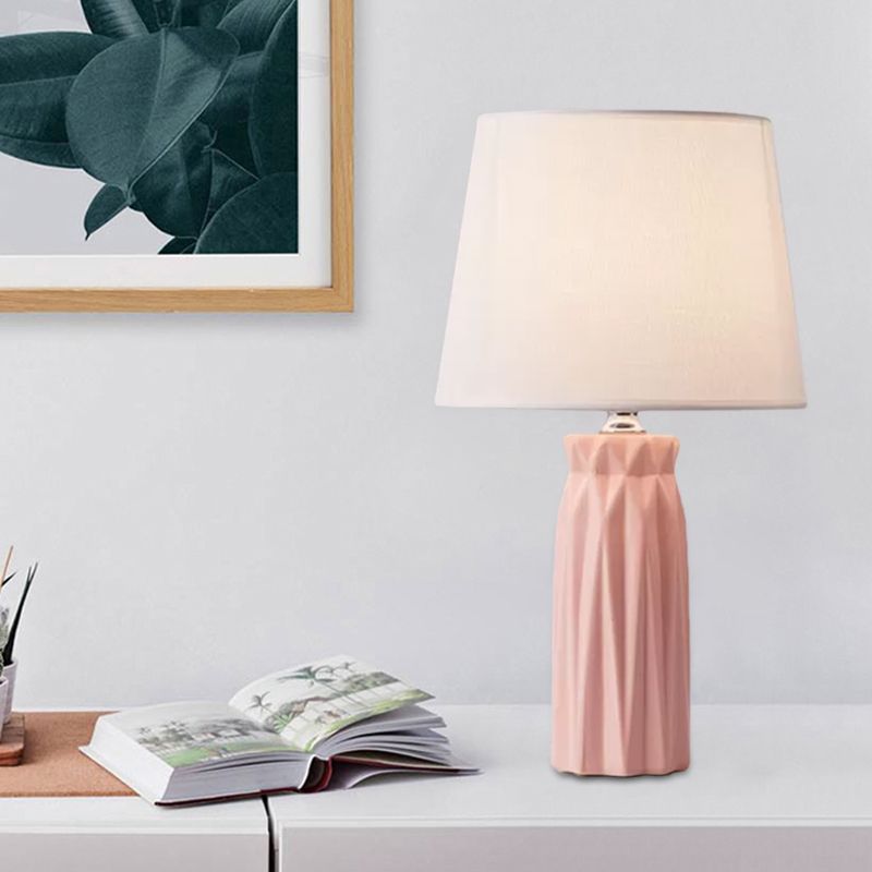 Fabric Cone Reading Light Modernism 1-Bulb Pink/Blue Night Table Lamp with Ceramic Base