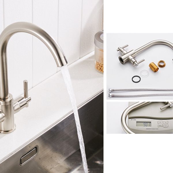 Contemporary Double Handle Kitchen Faucet High Arch Water Filler in Chrome