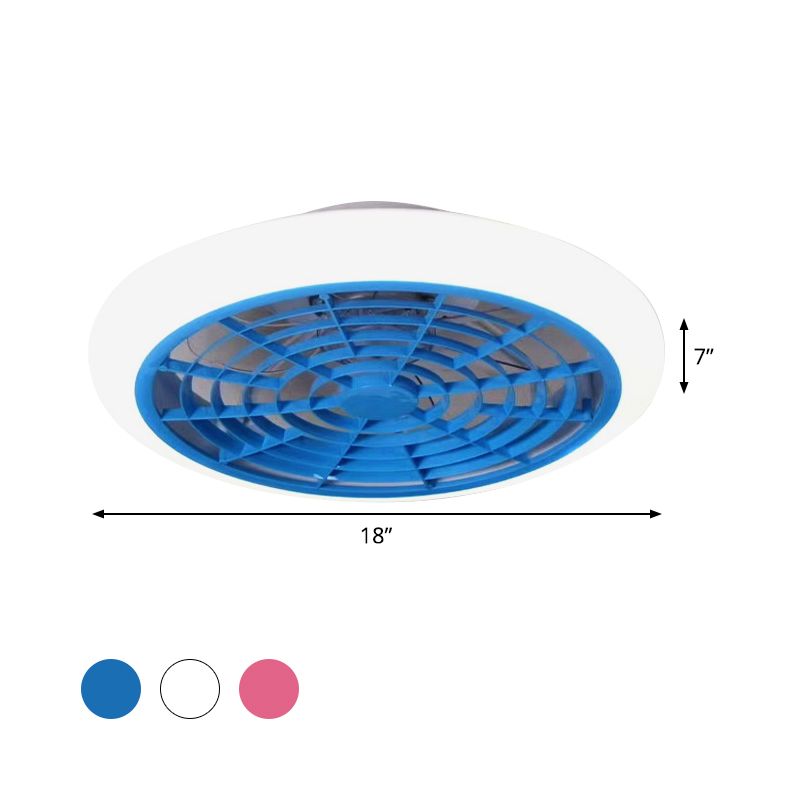 White/Pink/Blue LED Hanging Fan Light Kids Acrylic Doughnut Semi Flush Mount Lamp Fixture for Living Room, 18" W