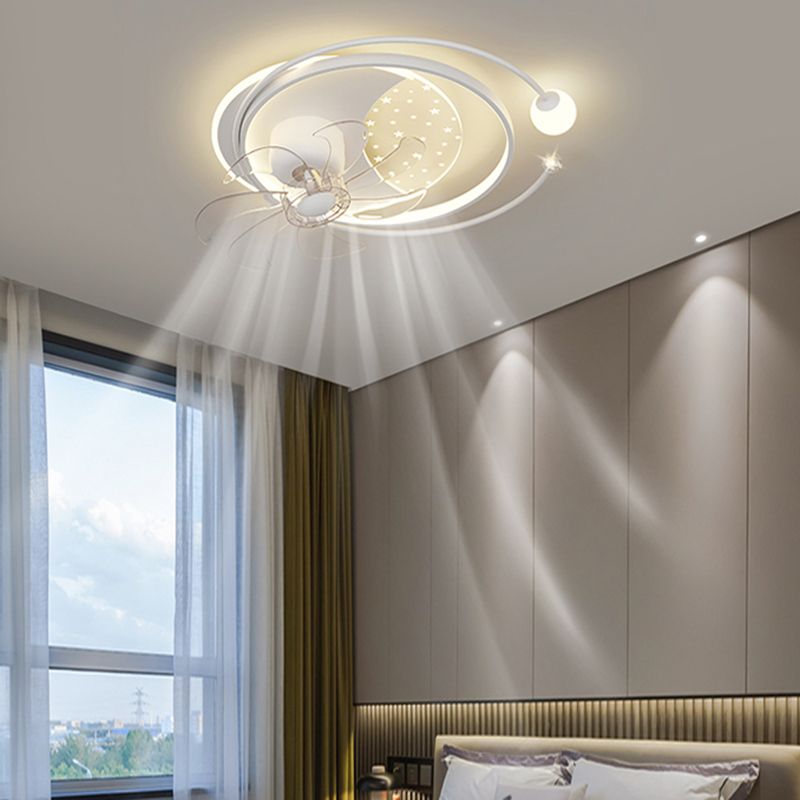 Modern Ceiling Fan in 3 - Colors Metal and Acrylic LED Fan Lighting with Crystal Accent