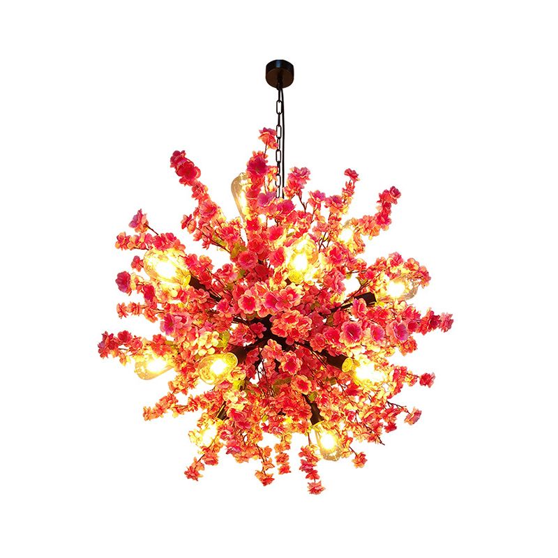 Pêche 12 lumières lustre éclairage de fleur de métal vintage LED suspendue