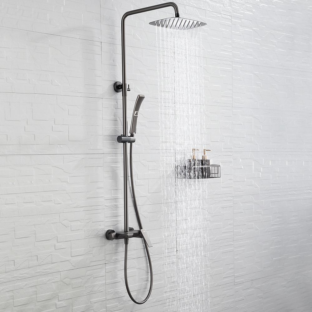 Grey Shower Set Knob Handle Handshower Wall Mounted Square Swivel Shower Set