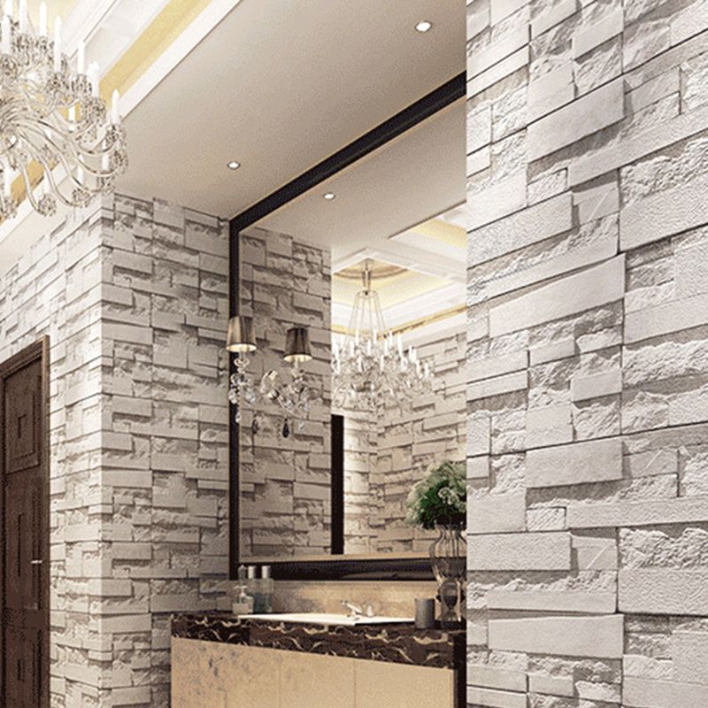 PVC Unpasted Wallpaper Roll Industrial Brick and Rock Print Wall Art for Dining Room