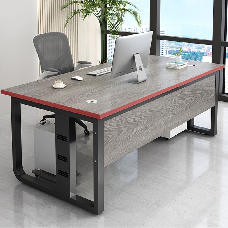 Rectangular Shaped Office Writing Table Wood with 2 Legs in Grey/Brown