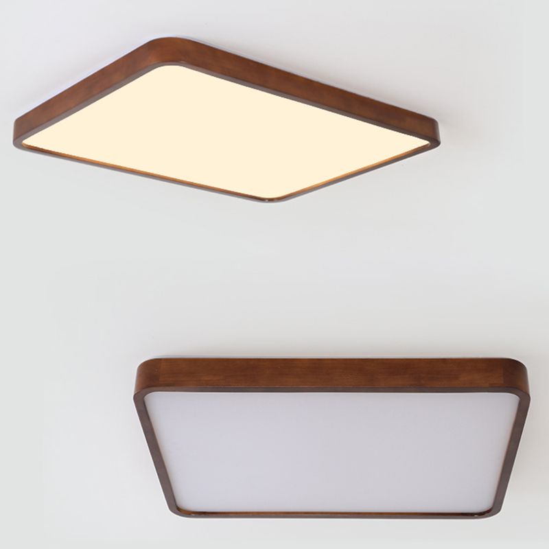 Modern Wood Flush Mount Geometric Shape Ceiling Light with Acrylic Shade for Bedroom