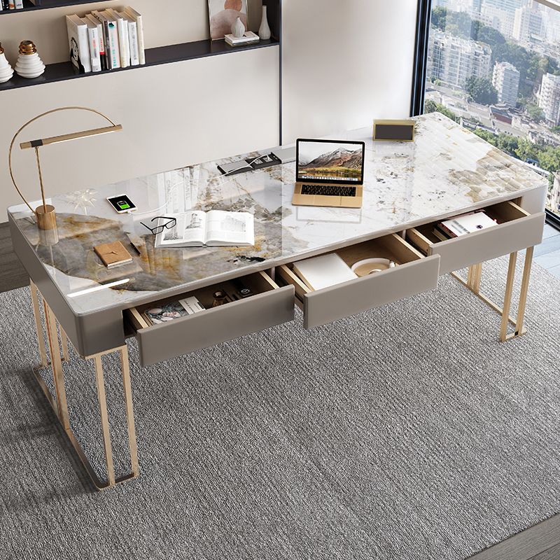 Glam Style 3-drawer Office Desk Sintered Stone Rectangular Desk