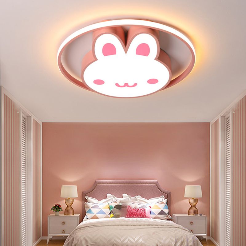 Rabbit Shape Flush Mount Light Modern Style Metal 1 Light Flush Mount in Pink