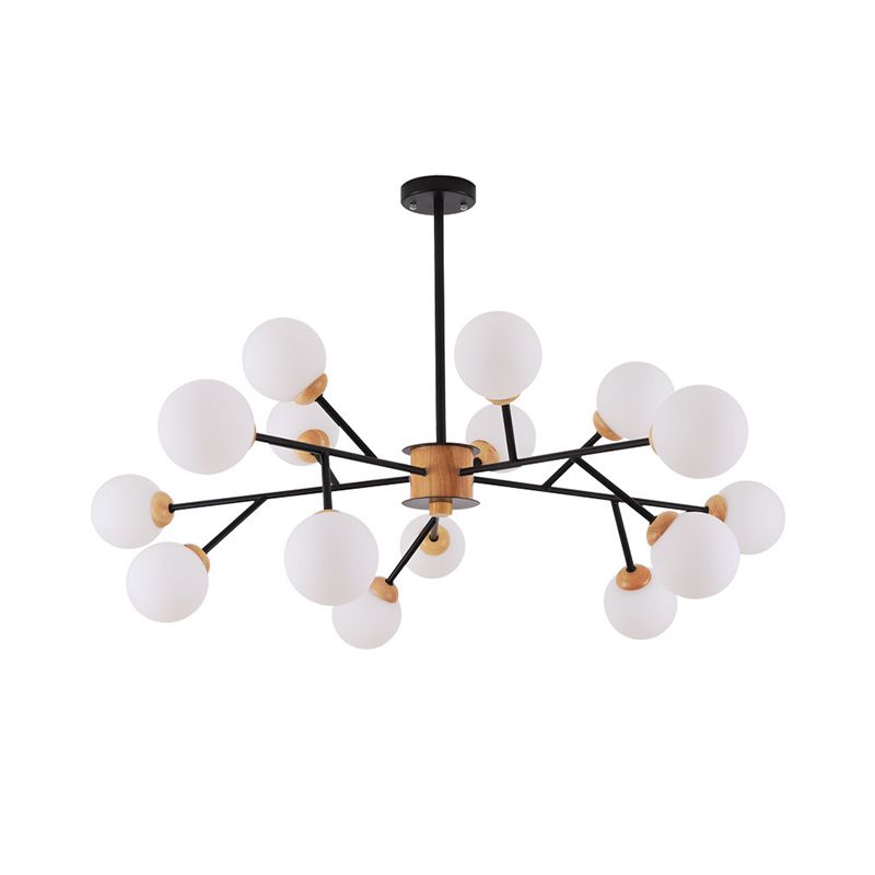 Milky Glass Sphere Hanging Chandelier Contemporary 6/15 Heads White/Black Suspended Lighting Fixture