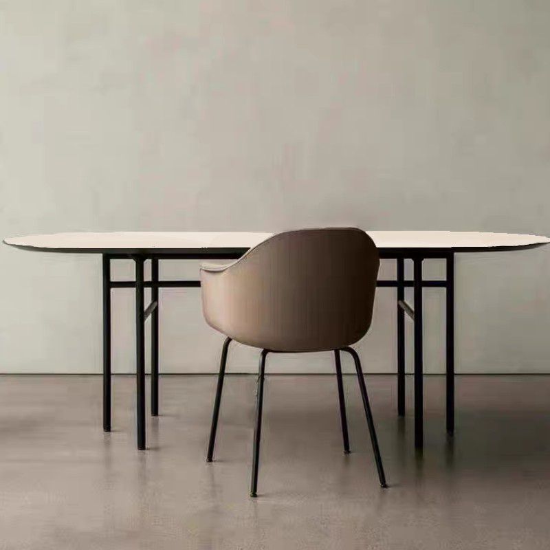 Table à manger ovale moderne en métal table en bois pour salle à manger et cuisine