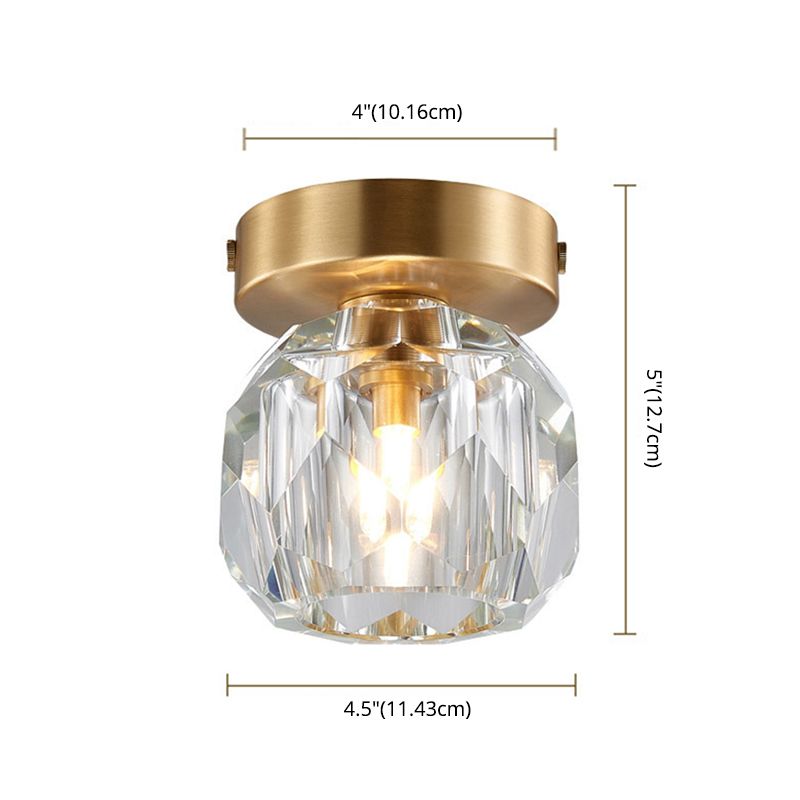 1-Light Crystal Mini Ceiling Light 4.3" Wide Brass Traditional Style Flush-mount Lamp for Aisle Corridor