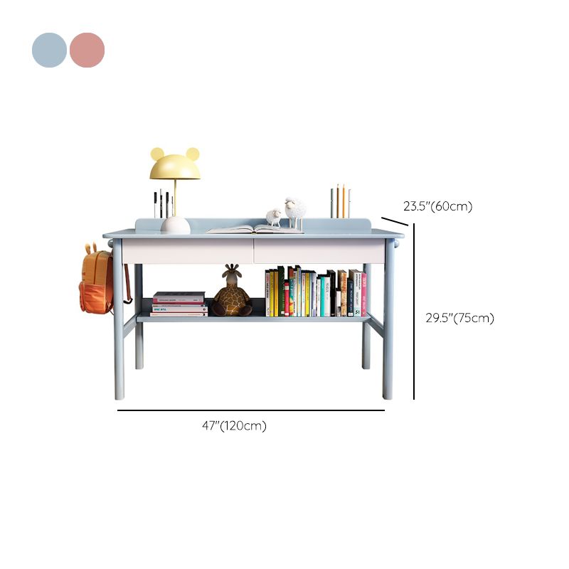 Solid Wood Desk and Chair 2 Drawers Kids Writing Desk with shelf