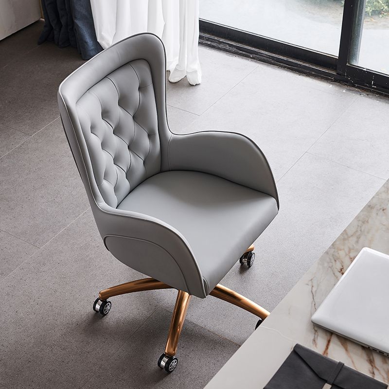 Modern Upholstered Office Chair Mid Back Task Chair with Gold Metal Base