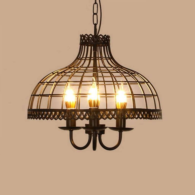 Industrial Hanging Pendant Metal Cage Frame Room Indoor Light