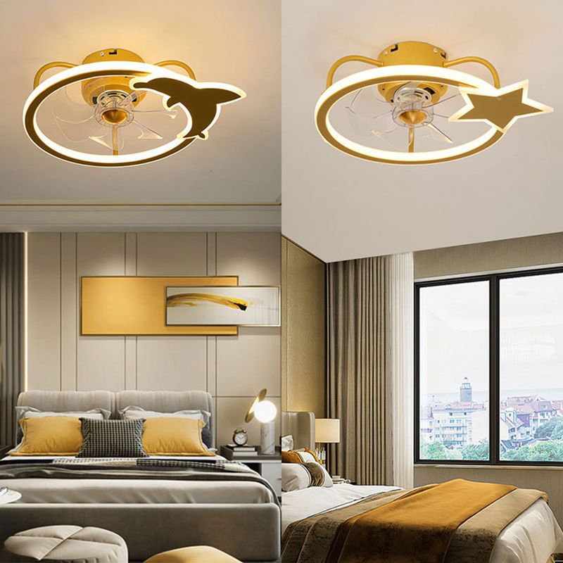 Cartoon LED Semi Flush Lamp Circular Ceiling Fan Light with Acrylic Shade for Child Room