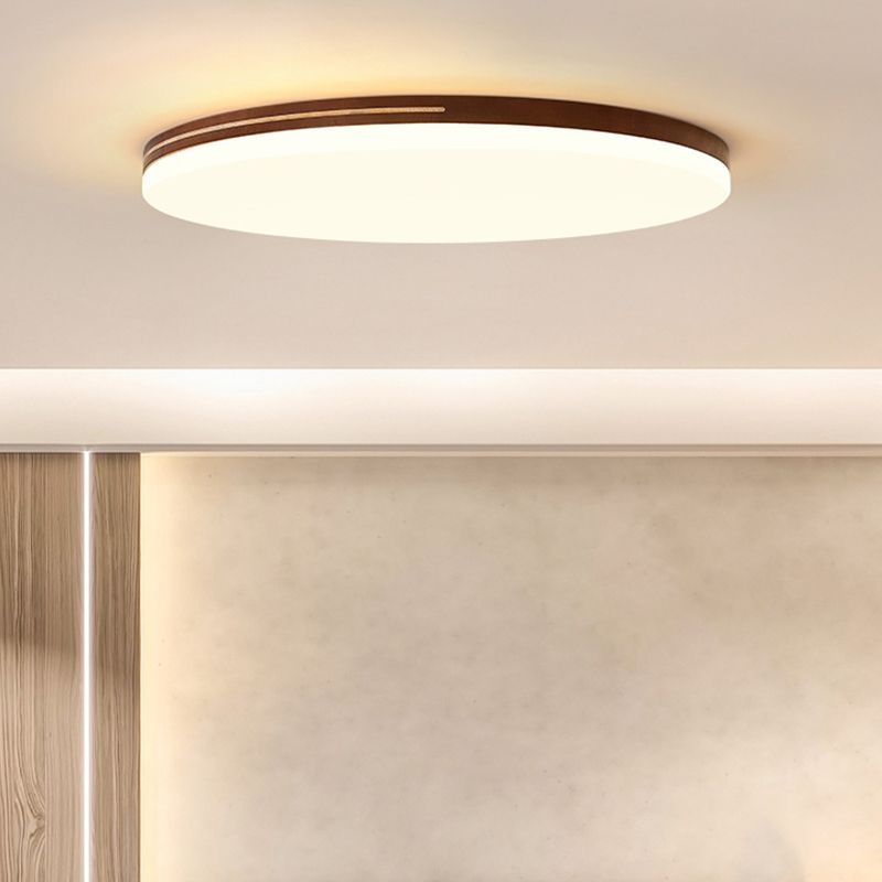 LED Wood Modern Flush Mount Geometric Shape Ceiling Light with Acrylic Shade for Bedroom