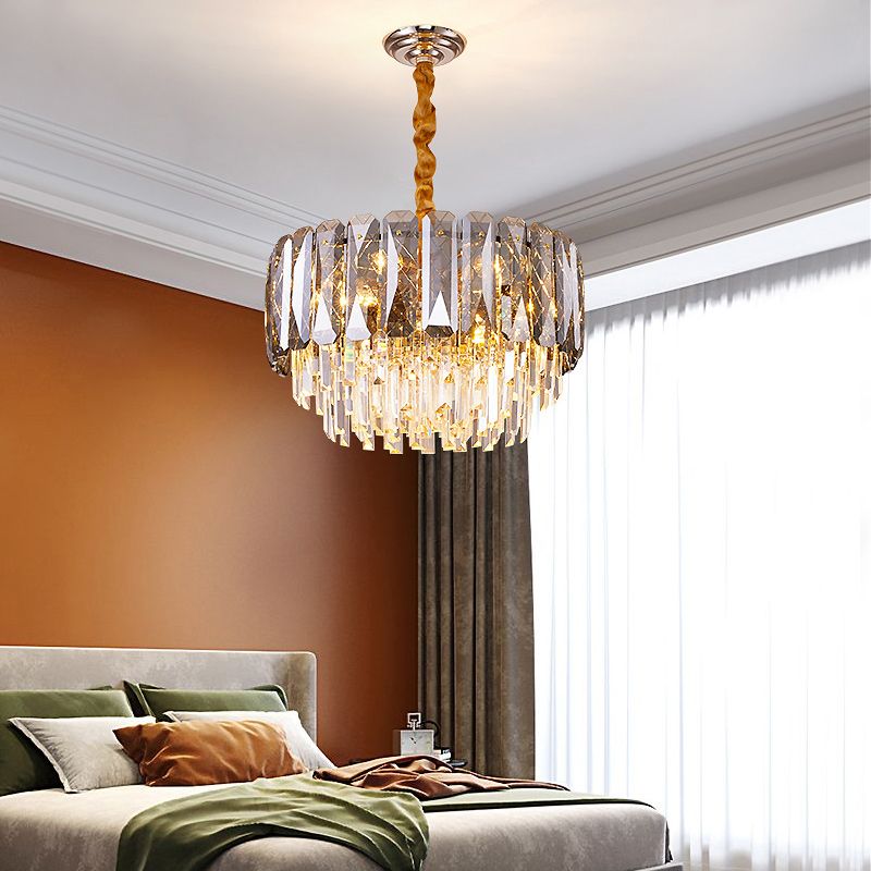 Clear Crystal Layers Chandelier Lighting Contemporary Ceiling Pendant Light for Bedroom