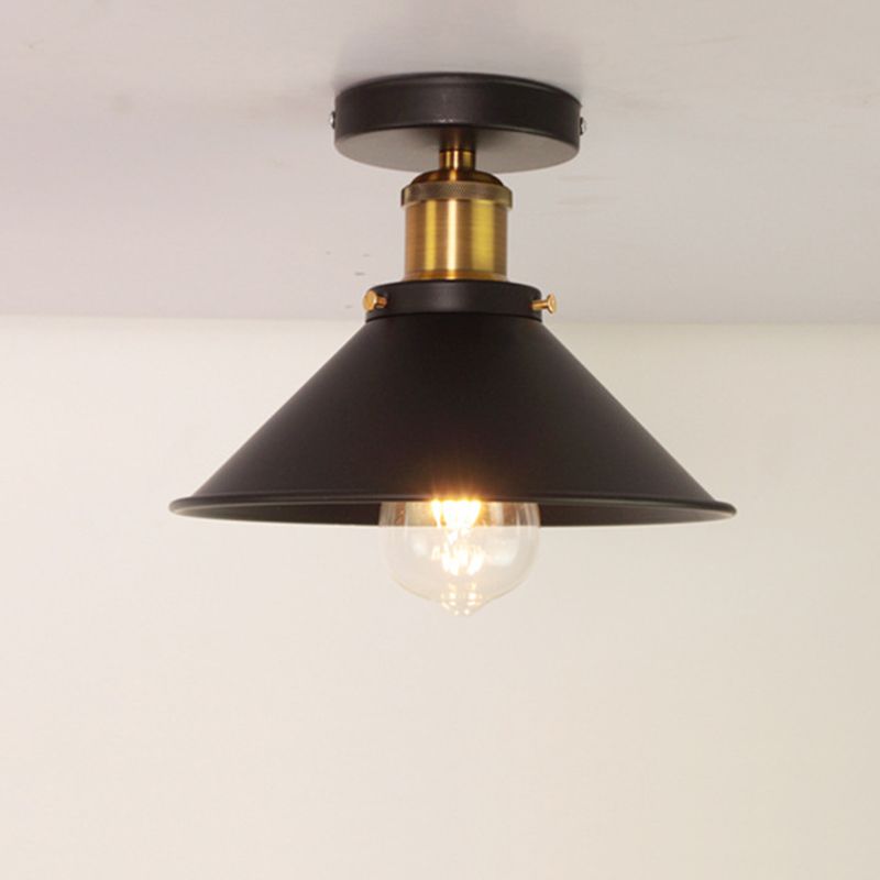 Black 1-Light Semi Flush Mount in Industrial Simplicity Wrought Iron Ceiling Light for Corridor