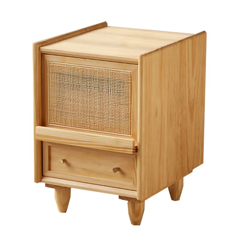 Modern Lower Shelf Nightstand Rattan Bedside Cabinet for Bedroom