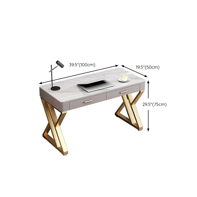 White Glam Writing Desk Rectangular Office Desk with Drawers