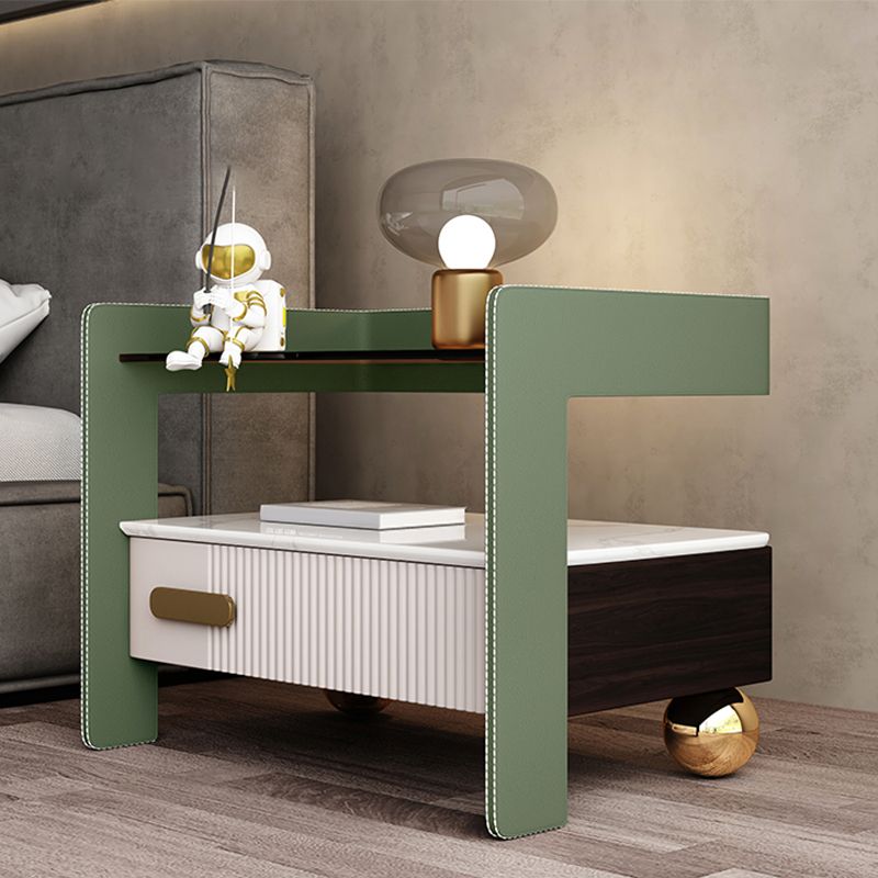 18.9"/20.5" Tall Glass/Stone Top Nightstand, Modern 1/2 - Drawer Nightstand