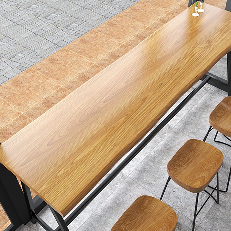 Pine Wood Bar Dining Table Rectangle Industrial Bar Table with Black Trestle Base