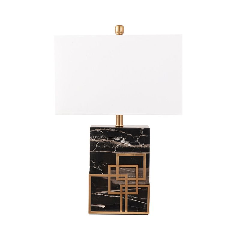 Rectangle Fabric Night Stand Light Modern Style 1-Light Black/White/Green Table Lamp with Marble Pedestal