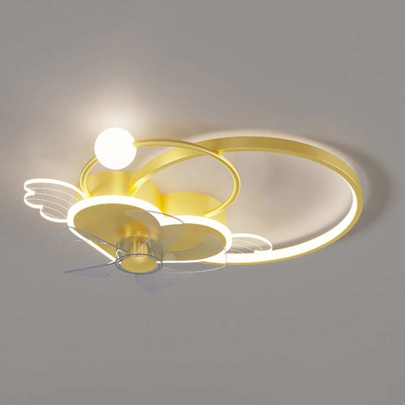 Heart and Halo Ring Shaped Ceiling Fan Cartoon Acrylic Bedroom LED Semi Flush Light