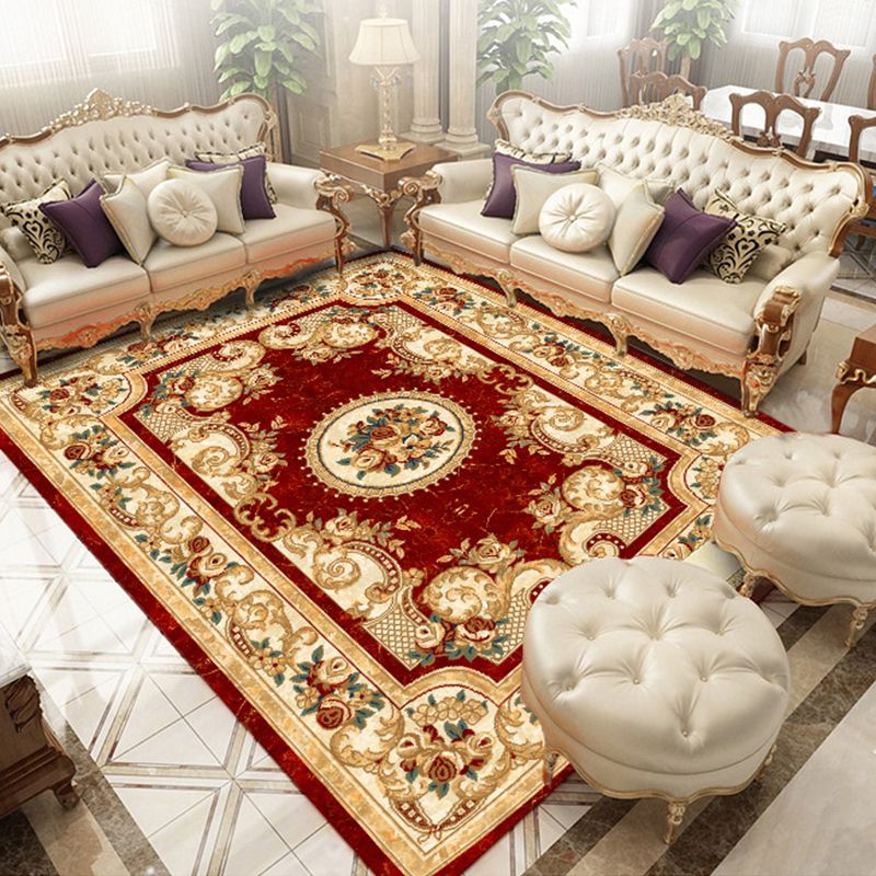 Shabby Chic Floral Print Rug Multi-Color Polyster Area Rug Anti-Slip Pet Friendly Carpet for Living Room