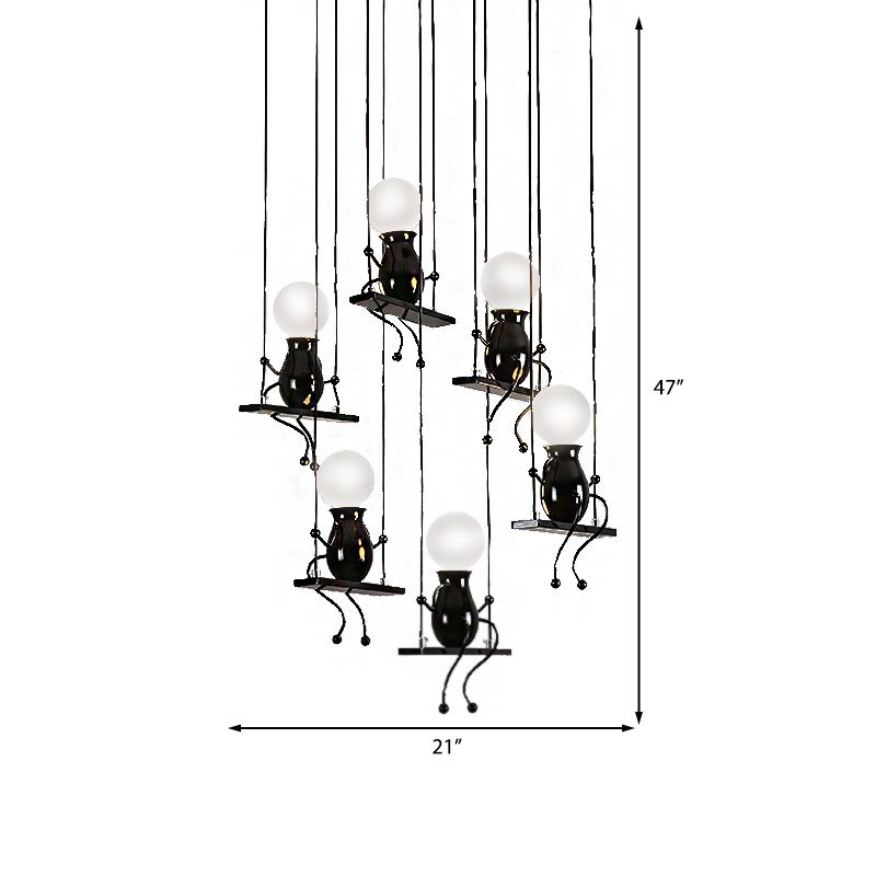 3/4/6 Bulbs Little People Multi Pendant Light Contemporary Metal Hanging Light Fixture in Black