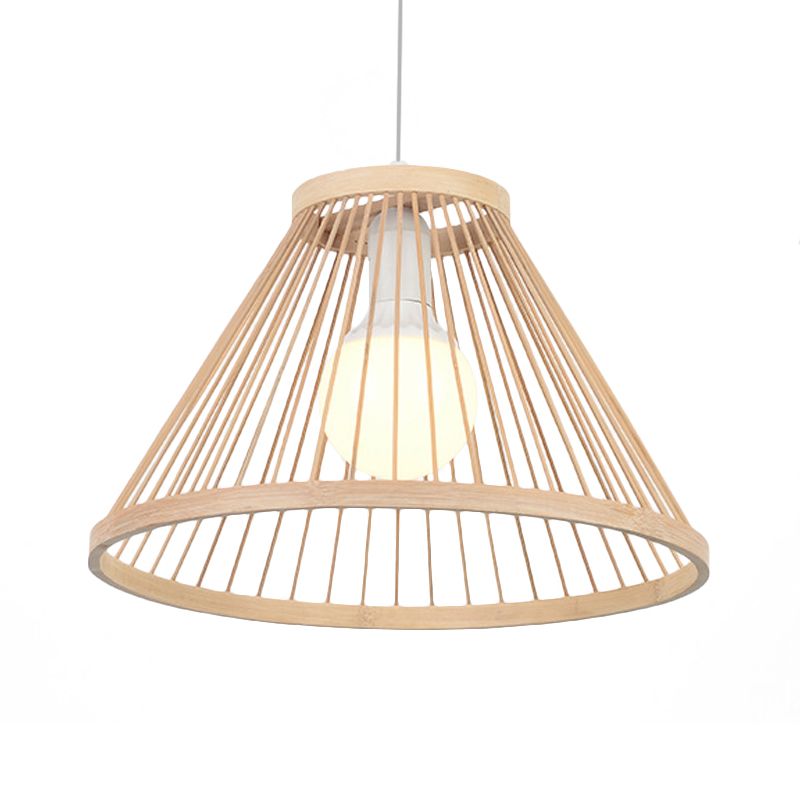 Lampada a sospensione con l'ombra conica di bambù Lampada moderna 1 lampada a sospensione beige per soggiorno