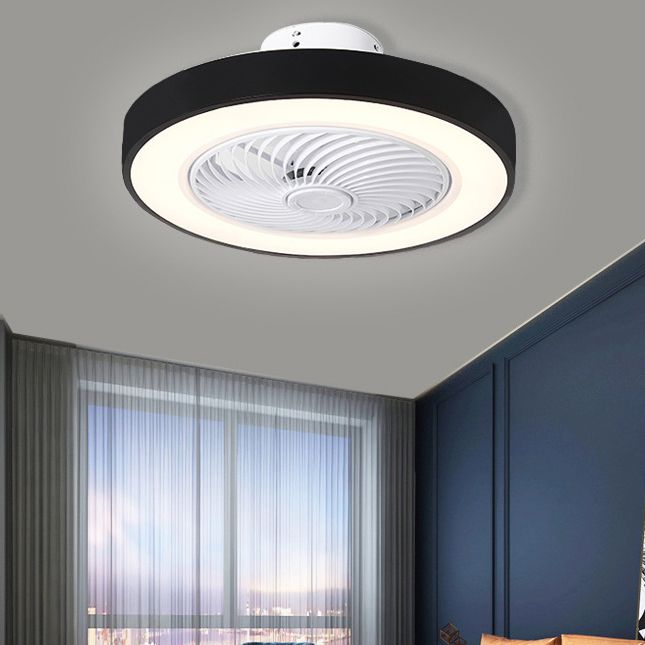 Nordic Style Circular Fan Lamp Metallic Bedroom LED Semi Flush Ceiling Light Fixture