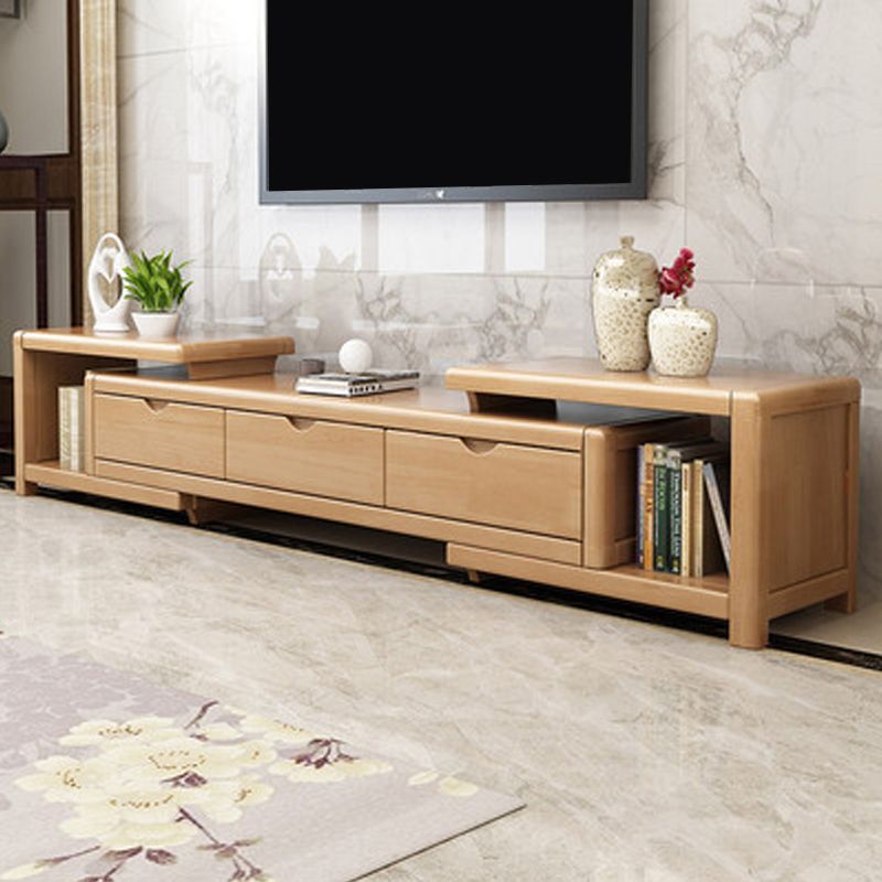 Modern Wood TV Media Stand Open Storage TV Stand with Drawers for Living Room