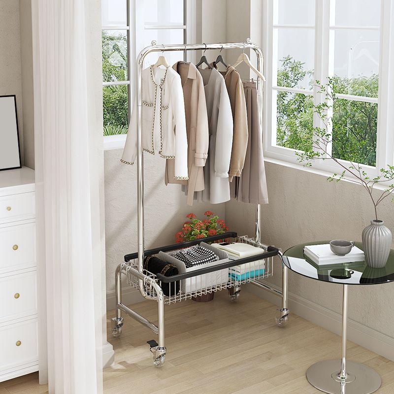 Contemporary Coat Rack Metal Storage Baskets Included Free Standing Silver Hall Tree