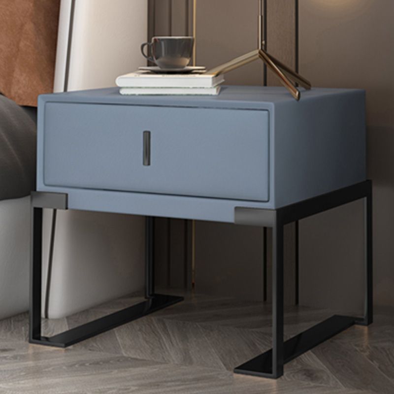 Leather 1 Drawer Nightstand Contemporary Night Table with Metal Legs