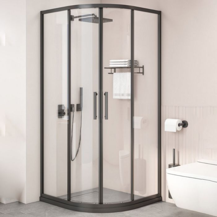 Black Full Frame Curved Tempered Glass Double Slide Shower Door