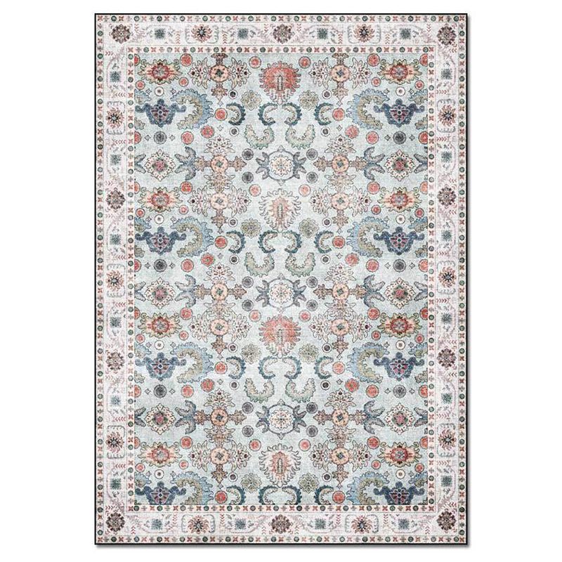 Retro Distressed Floral Print Rug Traditional Rectangle Polyester Area Rug Friendly Washable Carpet for Living Room