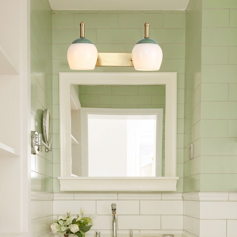 2/3 Lights Vanity Lamp Traditional Bubble Frosted Glass Sconce Light Fixture in Brass for Bathroom