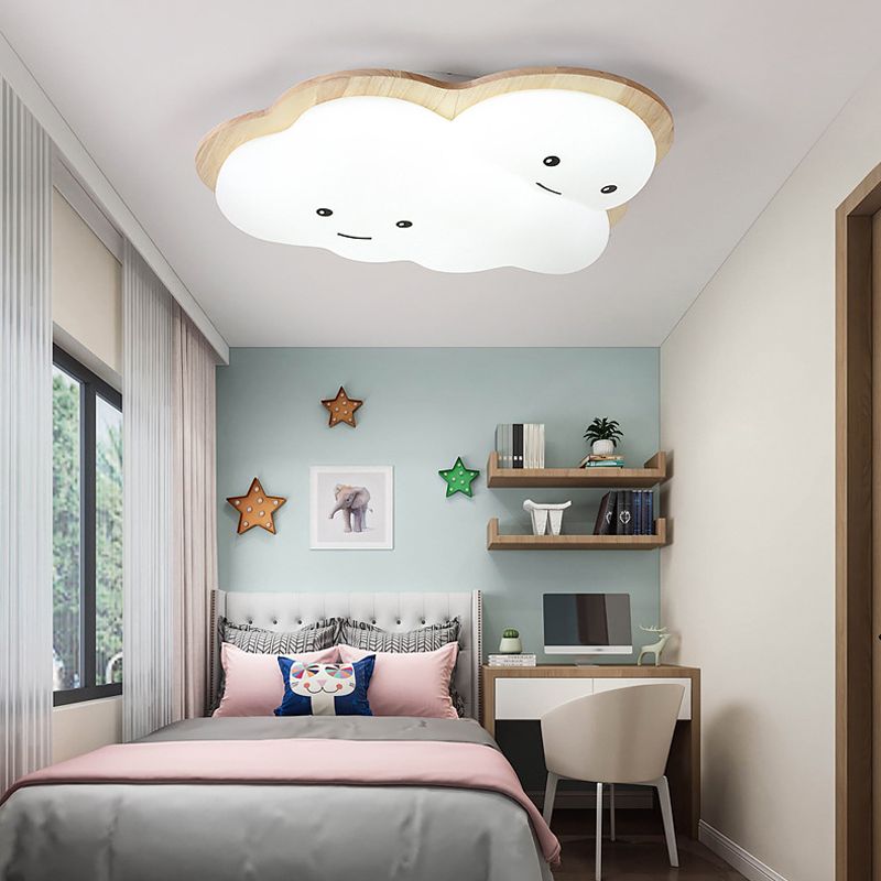 Modern Ceiling Light Wooden Ceiling Mount Light with Acrylic Shade for Bedroom