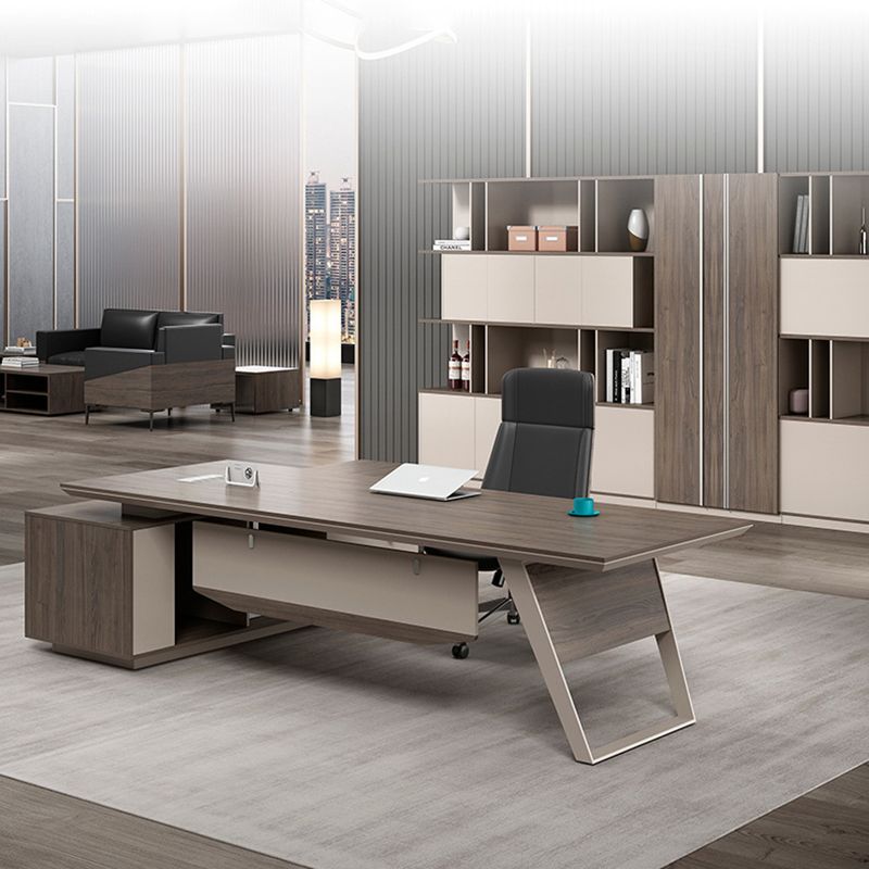 Contemporary Office Desk L-Shape Executive Desk with File Cabinet