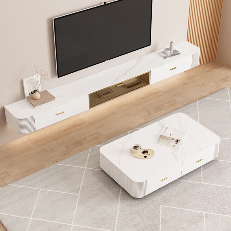 Modernism White TV Console Stone Media Console with Drawers for Home